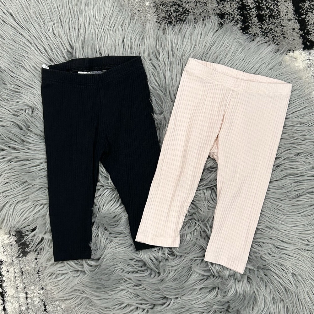 H&M Baby Girls Ribbed Cotton Jersey Legging 2-pack Black & Pink Size 9 Month